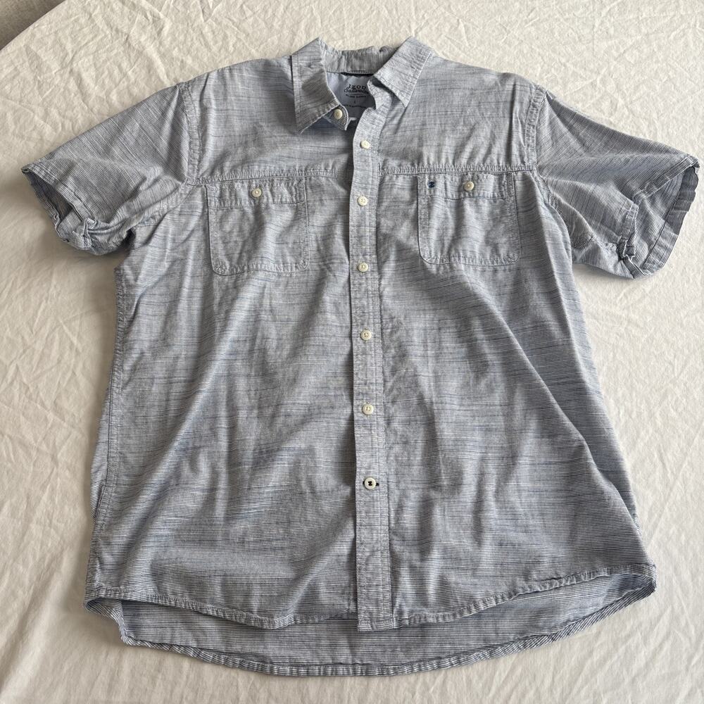 Izod Saltwater Mens L Shirt Short Sleeve Button Down White 100% Cotton Relaxed